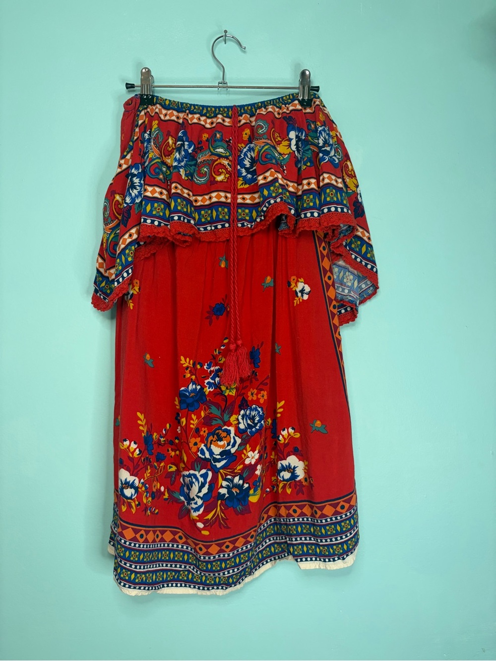 Flying Tomato Red Floral High-Low Boho Maxi Skirt